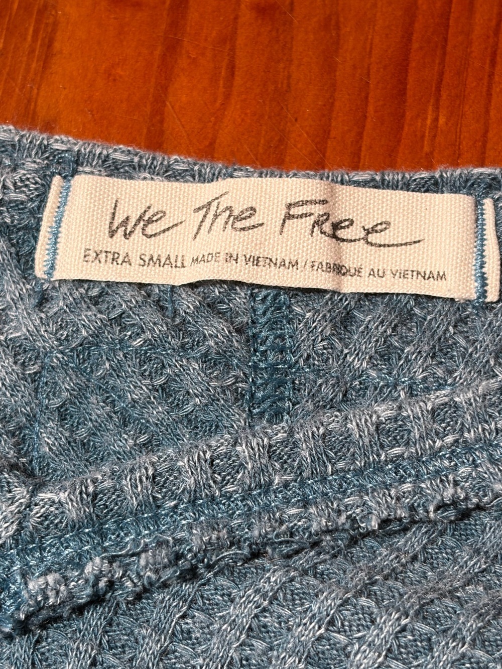Free People We The Free Coraline Thermal Waffle Knit Blue Top XS Boho - Picture 7 of 7